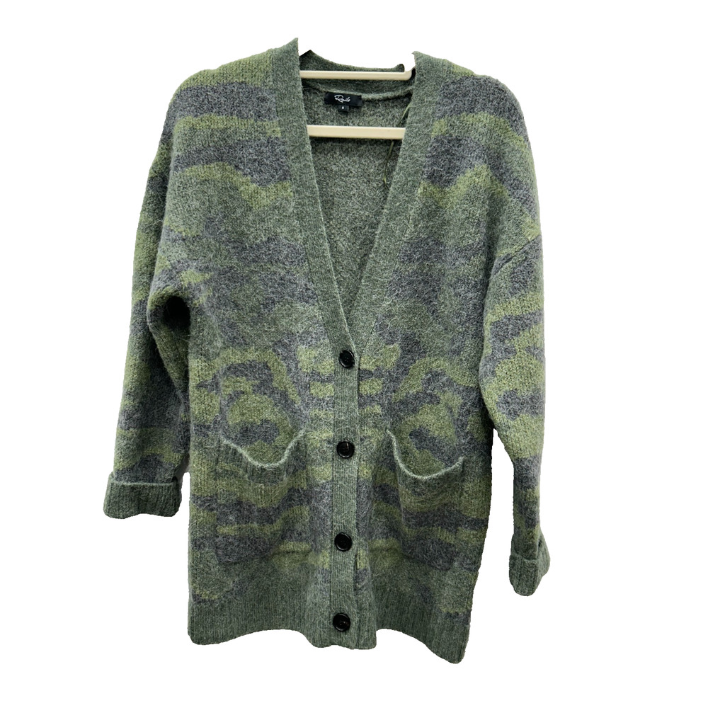 Rails Womens Runi Cardigan Sweater Button Front Wool Alpaca Blend Camo Green S